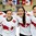 KAMLOOPS, BC - APRIL 3: Switzerland's Isabel Waidacher #78, Nicole Bullo #23, Andrea Fischer #8, Phoebe Stanz #88 celebrates after their 4-0 victory over Japan during relegation round action at the 2016 IIHF Ice Hockey Women's World Championship. (Photo by Matt Zambonin/HHOF-IIHF Images)

